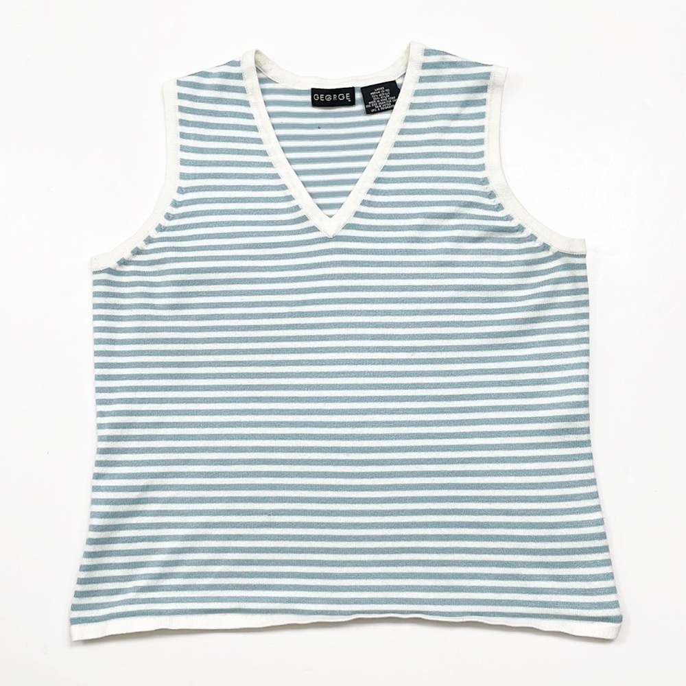 George blue/white striped sleeveless knot sweater top